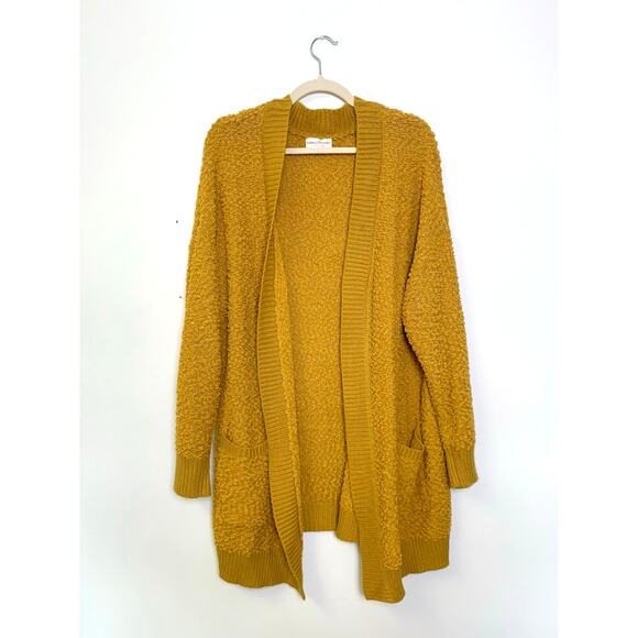 Womens Plus Size 1X Mustard Yellow Open Front Textured Knit Cardigan Sweater - Picture 1 of 11